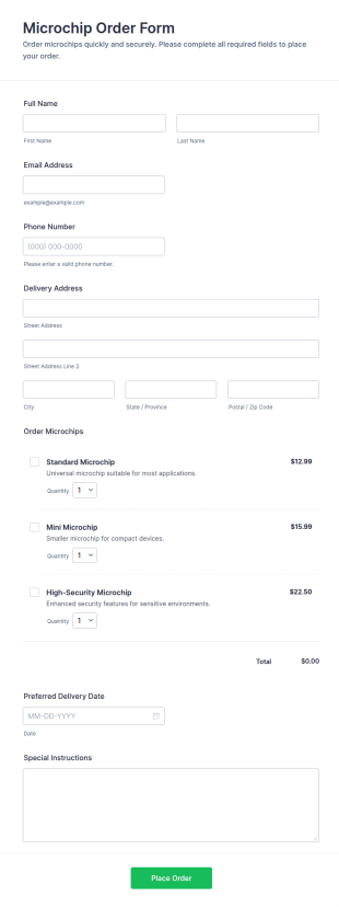 Microchip Order Form Template