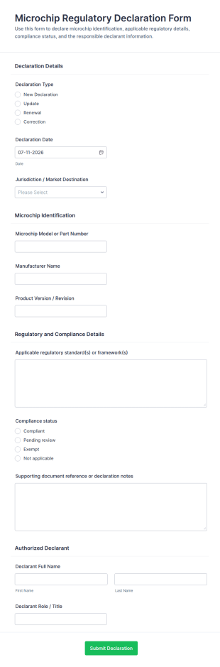 Microchip Regulatory Declaration Form Template