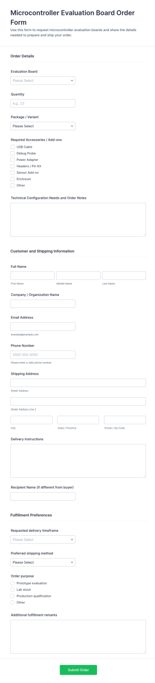 Microcontroller Evaluation Board Order Form Template