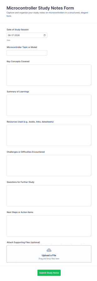 Microcontroller Study Notes Form Template