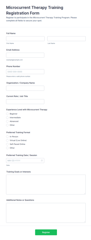 Microcurrent Therapy Training Registration Form Template