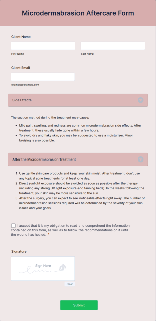Microdermabrasion Aftercare Form Template