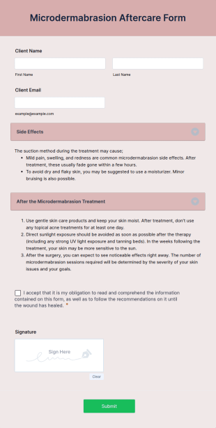 Microdermabrasion Aftercare Form Template