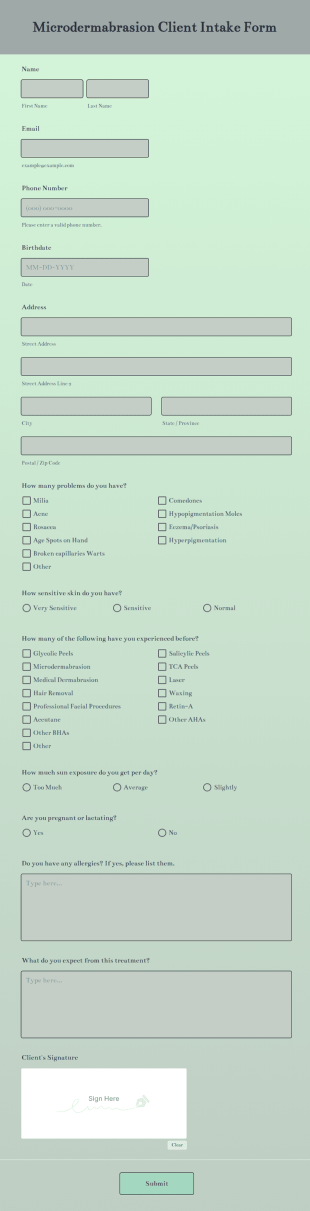 Microdermabrasion Client Intake Form Template