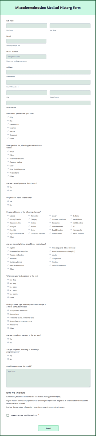 Microdermabrasion Medical History Form Template