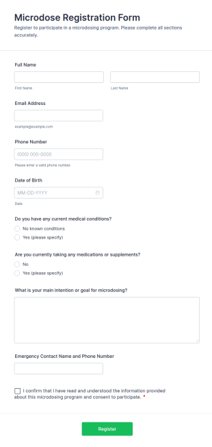 Microdose Registration Form Template