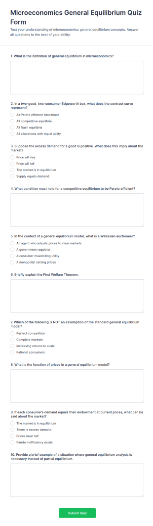 Microeconomics General Equilibrium Quiz Form Template