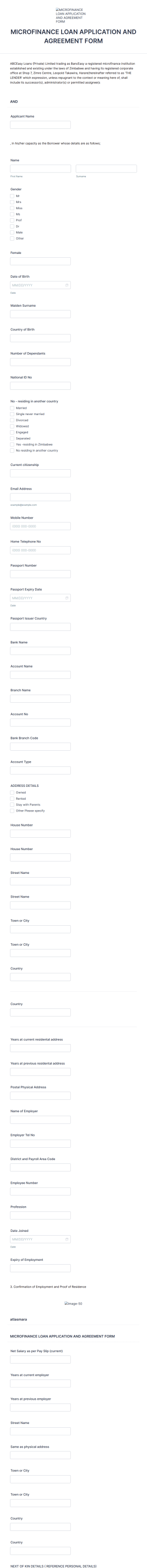 Microfinance Loan Application And Agreement Form Template