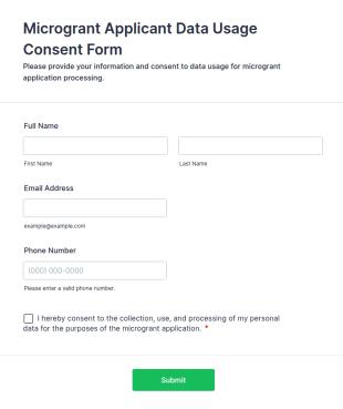 Microgrant Applicant Data Usage Consent Form Template