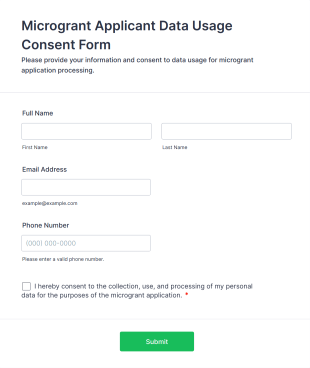 Microgrant Applicant Data Usage Consent Form Template