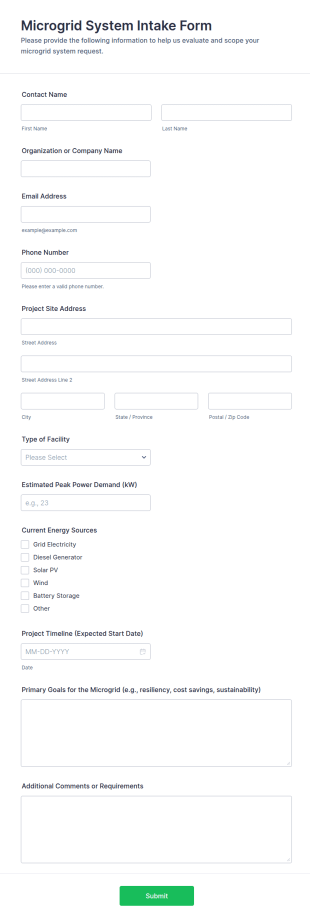 Microgrid System Intake Form Template