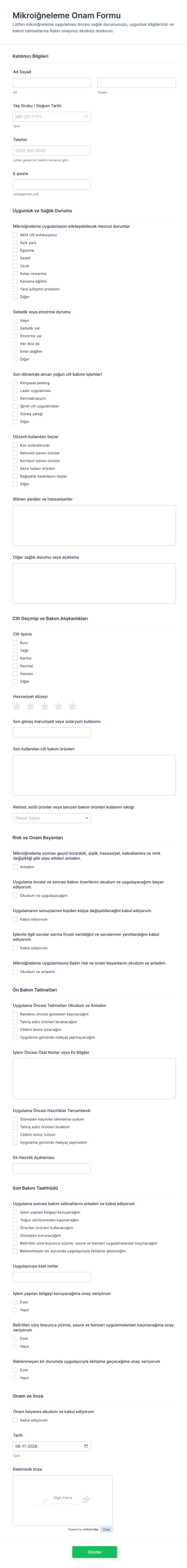 Microkanalizasyon Onay Form Şablonu