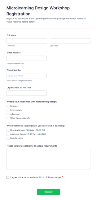 Microlearning Design Workshop Registration Form Template