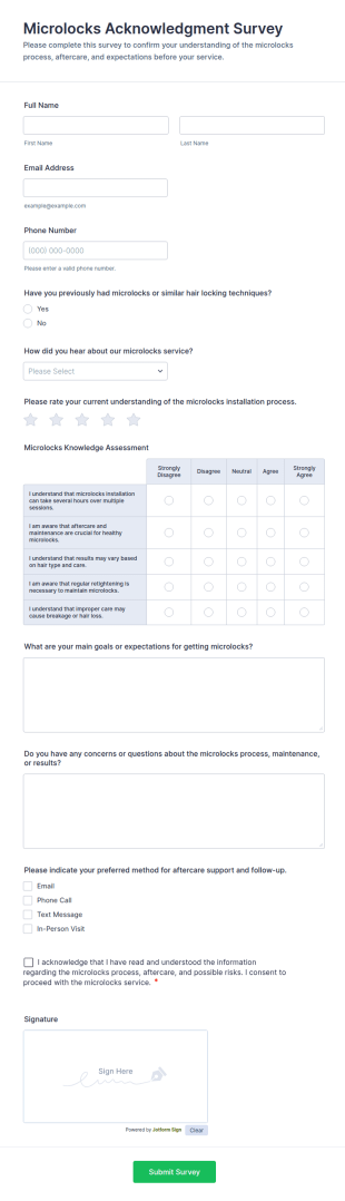 Microlocks Acknowledgment Survey Form Template