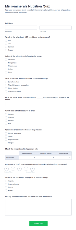 Microminerals Nutrition Quiz Form Template