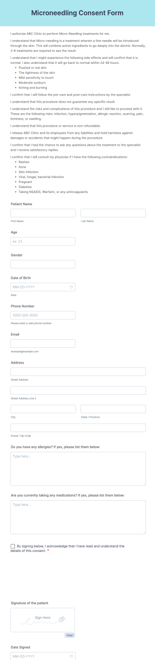 Microneedling Consent Form Template