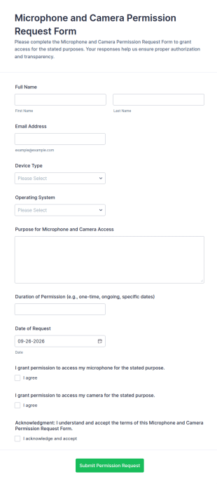 Microphone And Camera Permission Request Form Template