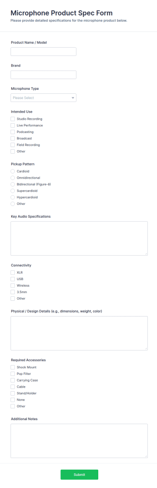 Microphone Product Spec Form Template