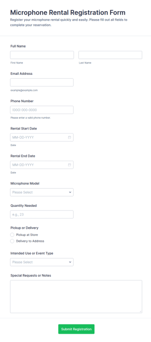 Microphone Rental Registration Form Template