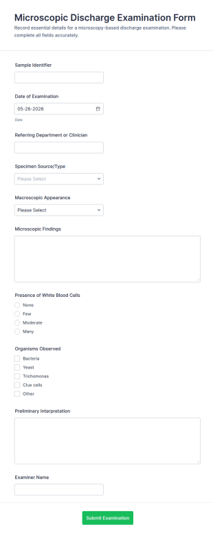 Microscopic Discharge Examination Form Template