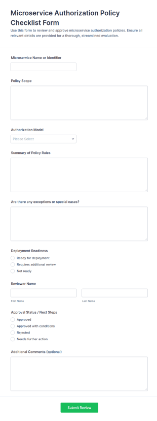 Microservice Authorization Policy Checklist Form Template