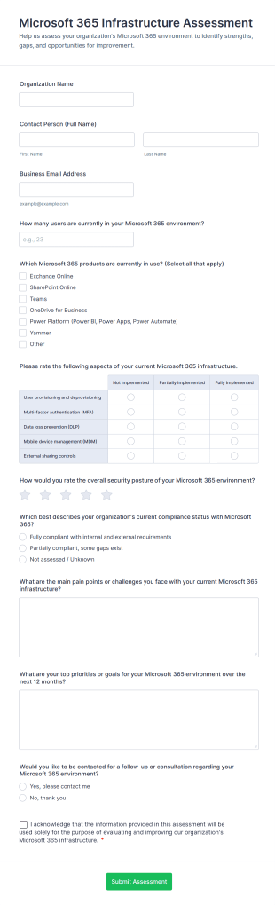 Microsoft 365 Infrastructure Assessment Form Template