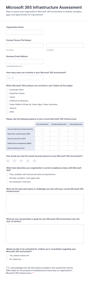 Microsoft 365 Infrastructure Assessment Form Template