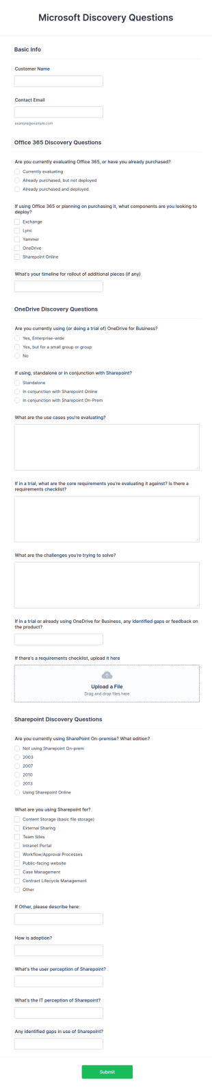 Microsoft Discovery Questions Form Template