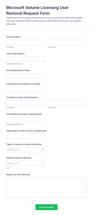 Microsoft Volume Licensing User Removal Request Form Template