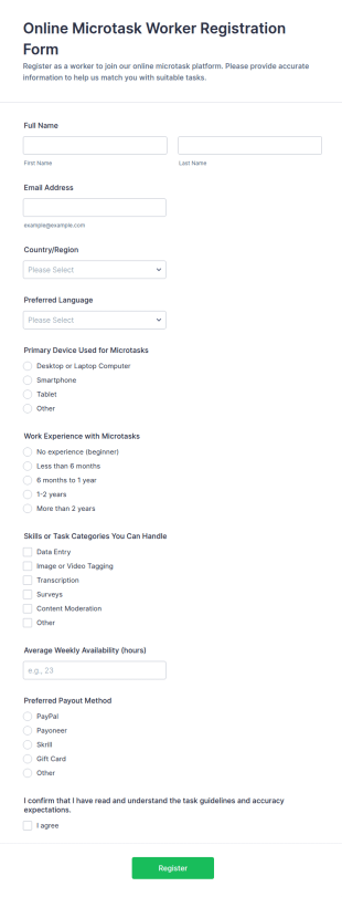 Microtask Worker Registration Form Template