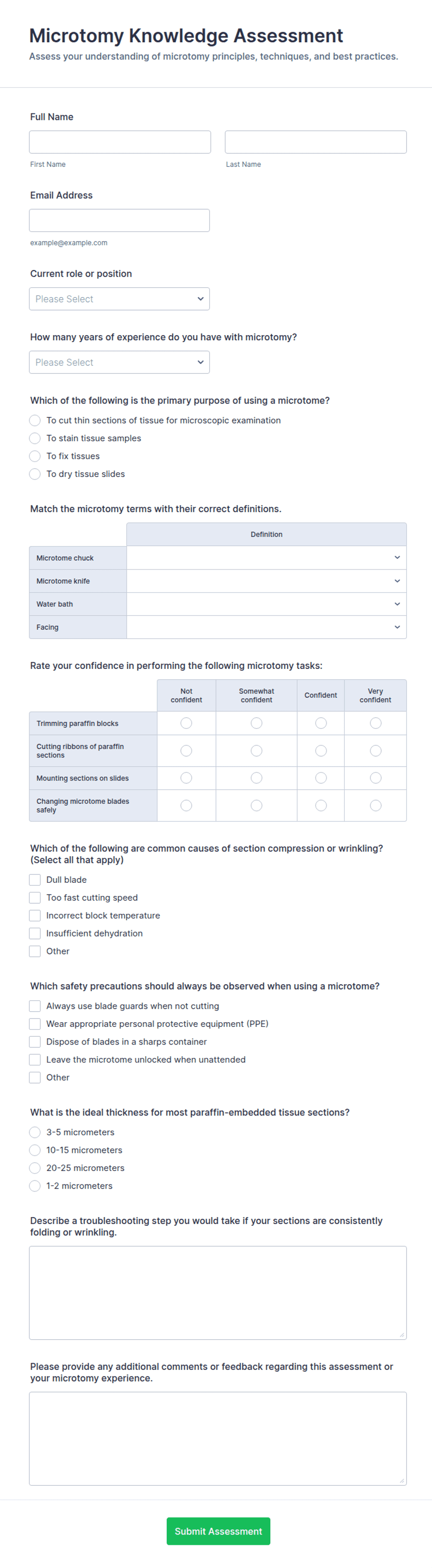 Microtomy Knowledge Assessment Form Template | Jotform