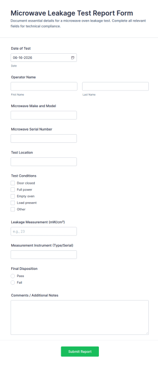 Microwave Leakage Test Report Form Template