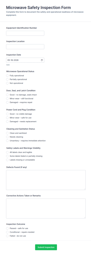 Microwave Safety Inspection Form Template