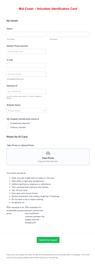 Member ID Card Application Form Template