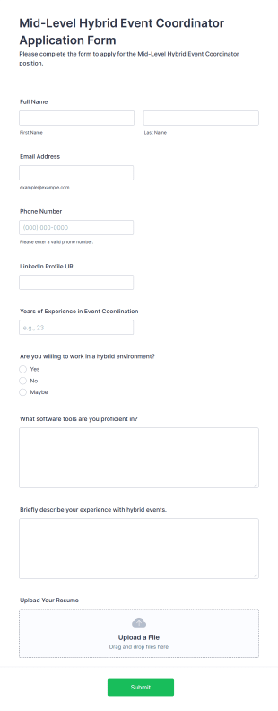 Mid Level Hybrid Event Coordinator Application Form Form Template