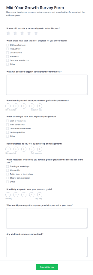 Mid Year Growth Survey Form Template