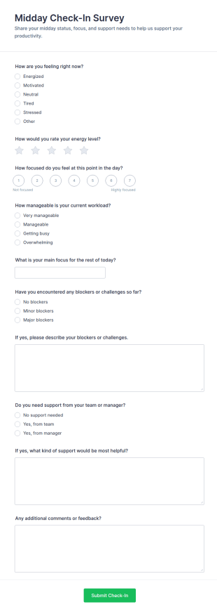 Midday Check In Survey Form Template