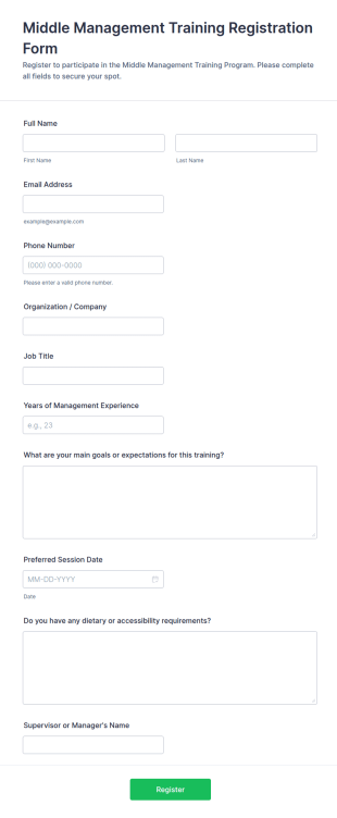 Middle Management Training Registration Form Template