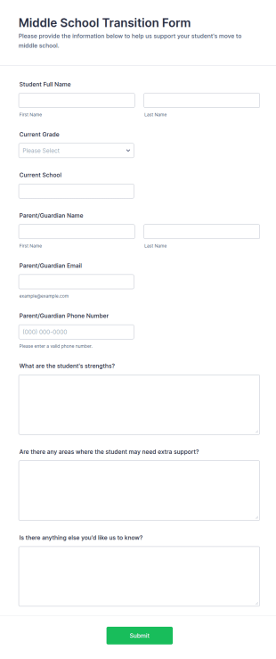 Middle School Transition Form Template