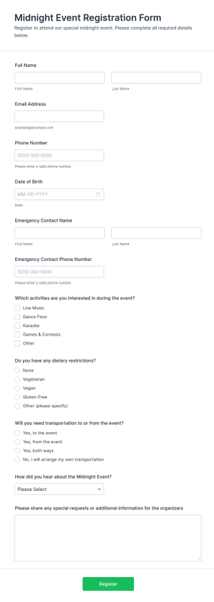 Midnight Event Registration Form Template