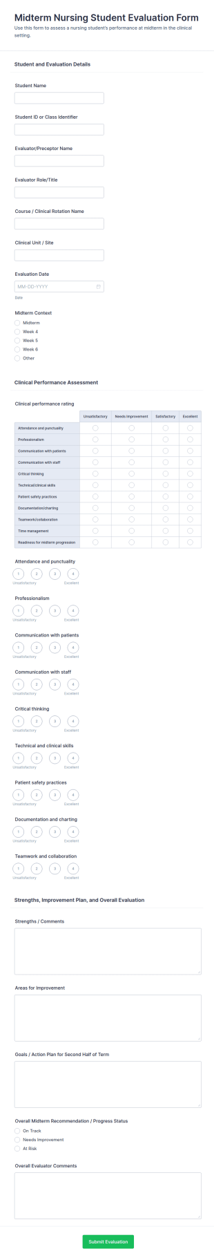 Midterm Nursing Student Evaluation Form Template