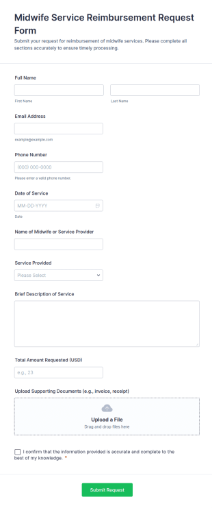 Midwife Service Reimbursement Request Form Template