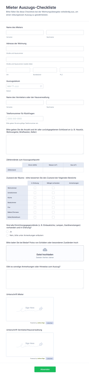 Mieter Auszugs Checkliste