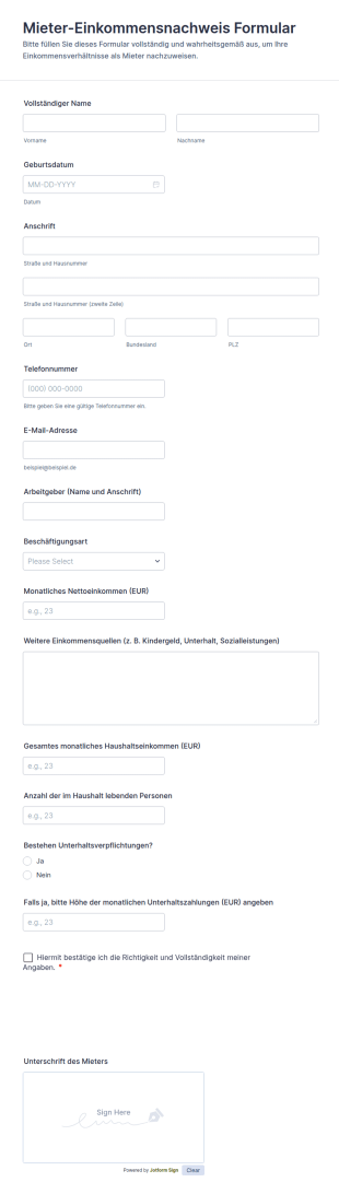 Mieter Einkommensnachweis Formular