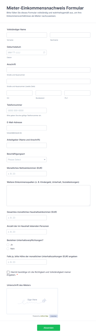 Mieter Einkommensnachweis Formular