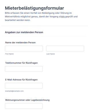 Mieterbeschwerdeformular Zur Belästigung
