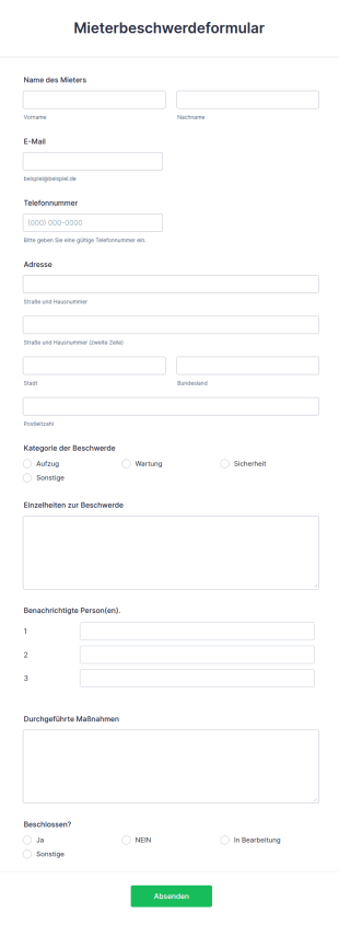 Mieterbeschwerdeformular