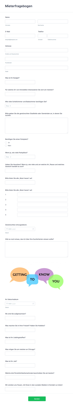 Mieterfragebogen Form Template