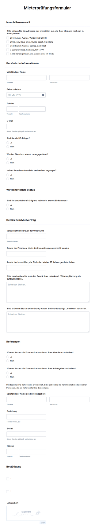 Mieterprüfungsformular