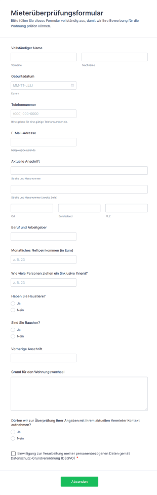 Mieterüberprüfungsformular